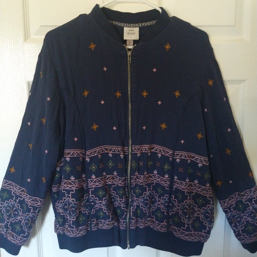 Knox Rose Embroidered Bomber Jacket, Size XL